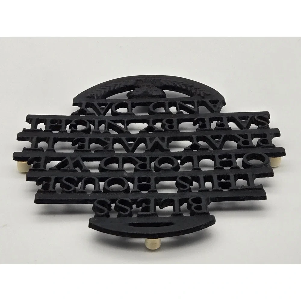 Cast Iron Trivet Bless This House Prayer‎ Vintage Kitchen Wall Decor